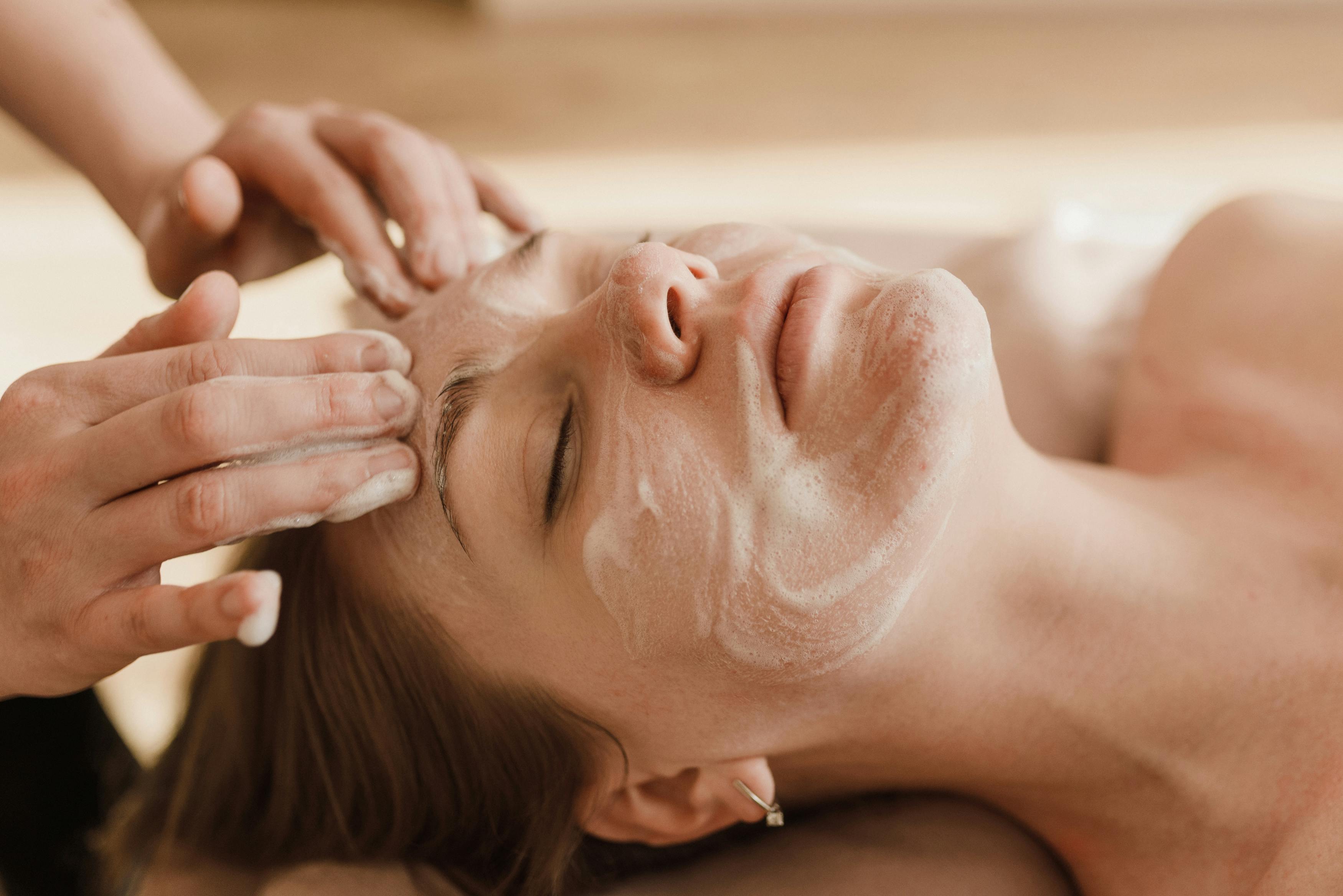 60 minute relaxation facial treatment showing professional skincare application